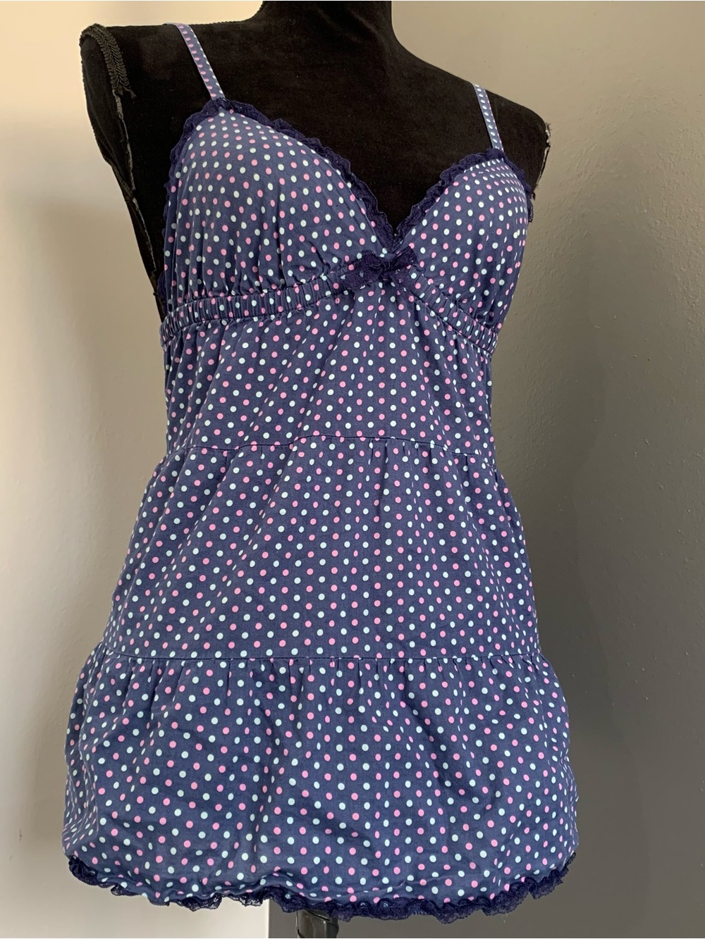 Old Navy Navy Polka Dot Babydoll Chemise - Pink & White Dots